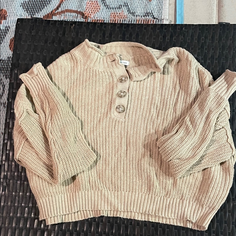 American Eagle Outfitters Cream Button-Up Sweater